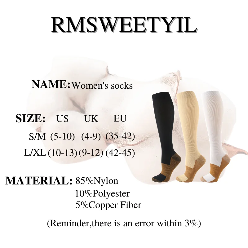 RMSWEETYIL 9 пар высокие спортивные медные Компрессионные носки до бедра для женщин и