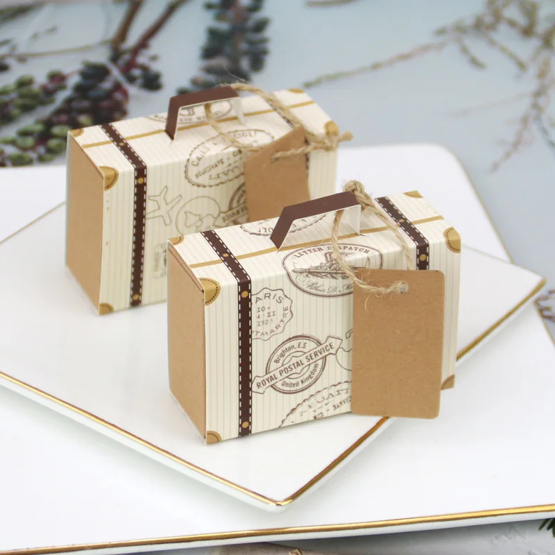 50PCS Mini Suitcase Kraft Paper Candy Box Gift Box Travel Themed Wedding Party Favor For Guest Baby Shower Birthday Party Supply