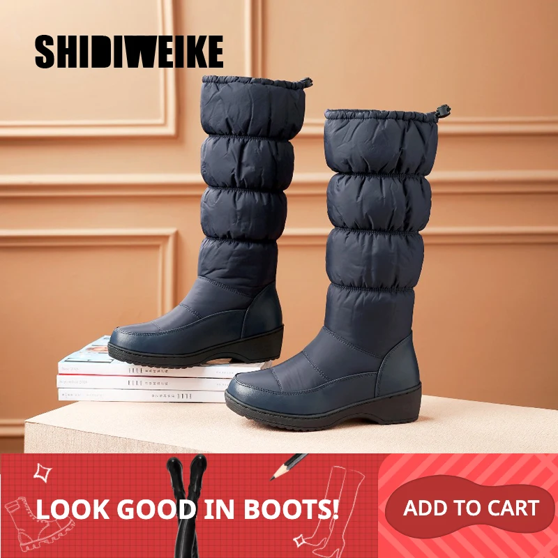 Женские сапоги до середины икры с мехом на плоской подошве круглым носком x271