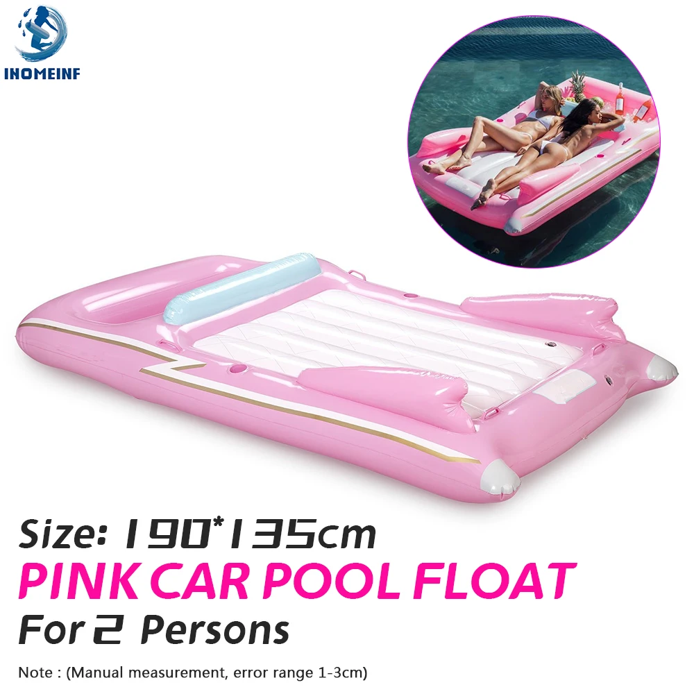 

190*135cm Pink Car Pool Floats Swimming Mattress Bed For 2 Person with Ice Bar Holder Water Park Buoy Lounger Toys Dropshipping