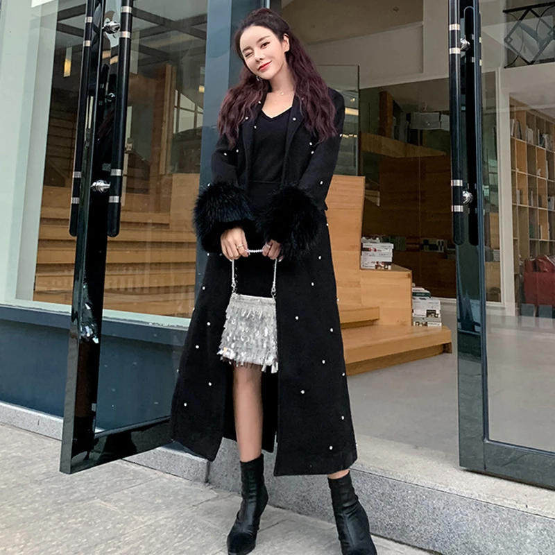 CHICEVER лоскутное меховое популярное цветное Женское шерстяное пальто с v образным