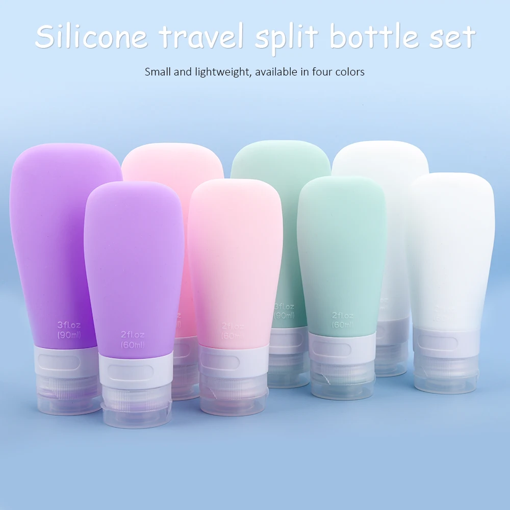 

4pcs/set Silicone Travel Bottles 60/90ml Empty Squeeze Travel Containers Leakproof Refillable For Shampoo Conditioner Lotion