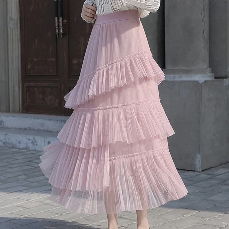 Блестящая плиссированная юбка сетчатая большие размеры фатиновая женская