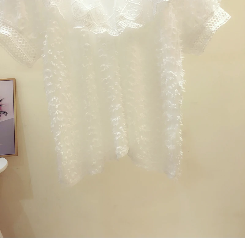 

Designer Luxury Shirts for Women V Neck Ruffles Chiffon White Blouse