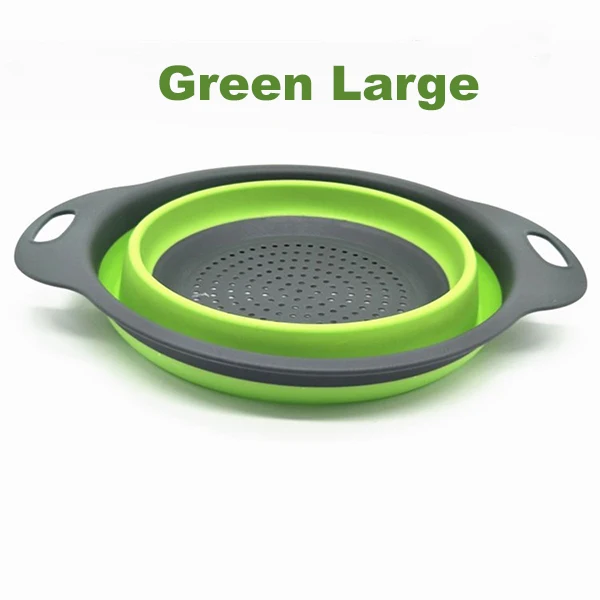 Green Large 4 цвета креативная силиконовая складная стойка корзина Кухонные гаджеты для хранения выдвижной силиконовый фруктовый дуршлаг для овощей S/L - Цвет: Green Large
