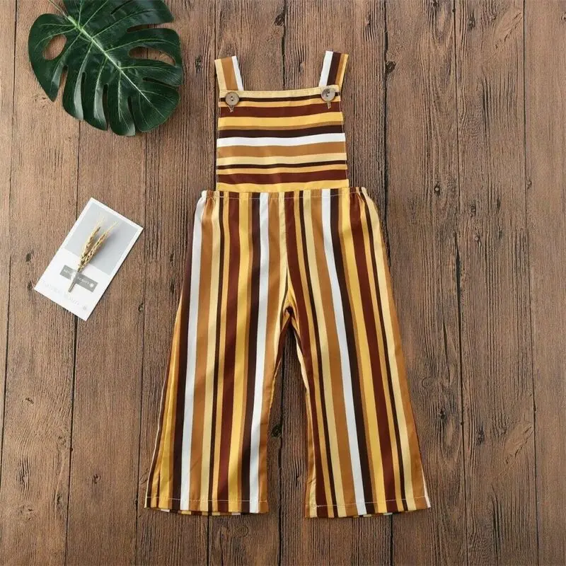 2020 одежда для маленьких девочек Комбинезон в полоску с поясом сарафан без