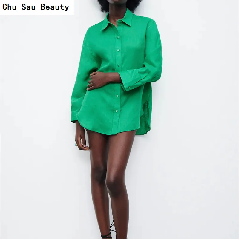 

Женская блузка с длинным рукавом Za, летняя повседневная свободная однобортная рубашка Зеленого Цвета, 2021