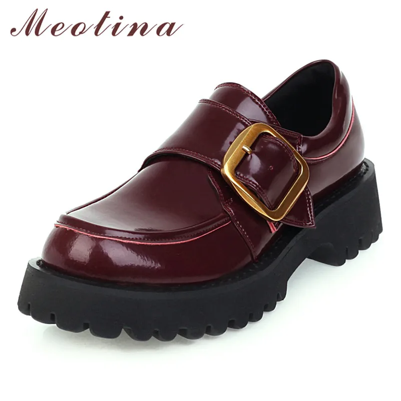 

Женские туфли-лодочки Meotina, туфли из натуральной кожи на высоком квадратном каблуке, с пряжкой и круглым носком, красные, лето 2020