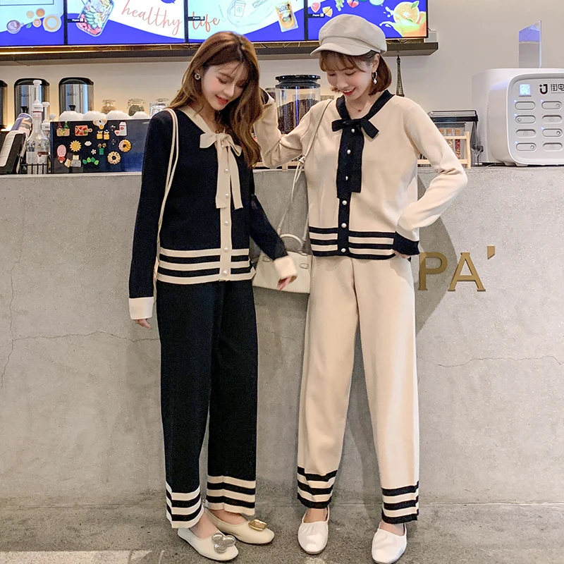 2019 осенний костюм из двух предметов в Корейском стиле с бантом вязаный |