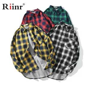 Мужская клетчатая рубашка Riinr, модная повседневная рубашка в стиле хип-хоп с длинными рукавами, весна-осень