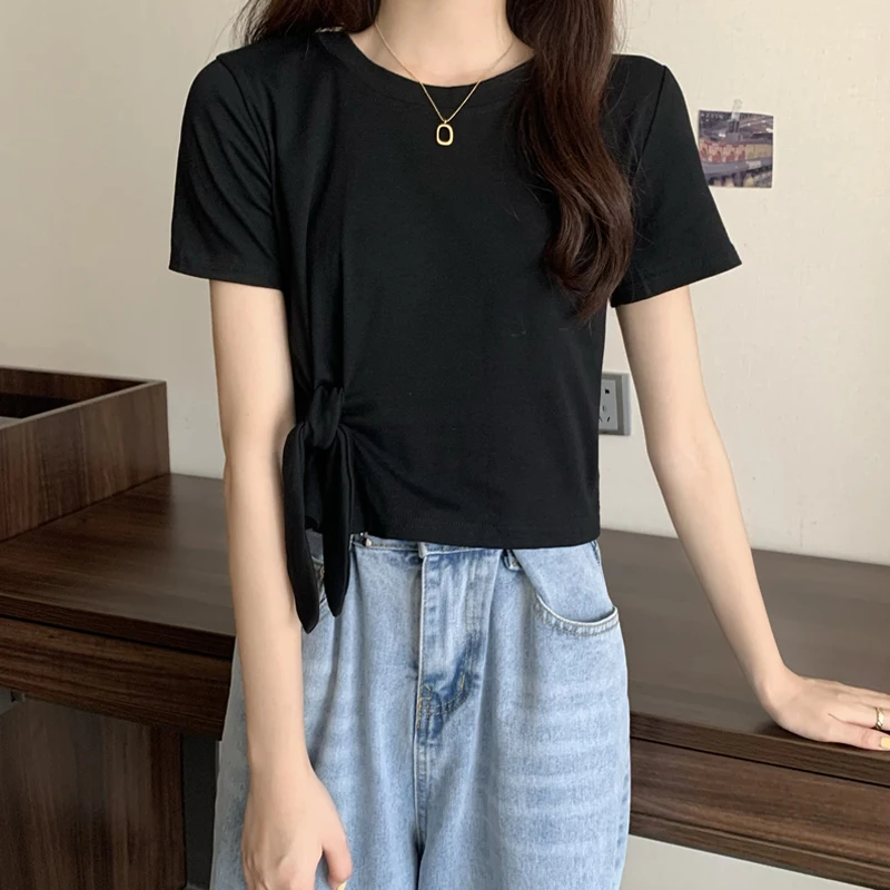 Черная футболка с коротким рукавом женская модная летняя Новинка 2021 чувственный