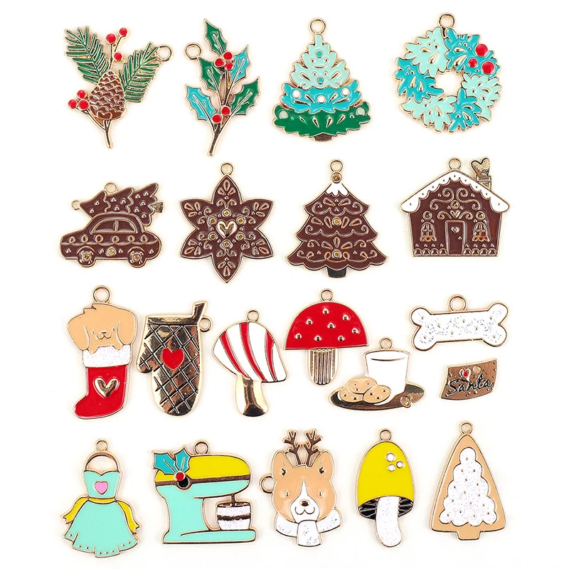 

6Pcs Enamel Metal Christmas Pendant Christmas Tree Mushroom Reindeer Charms for Necklace Bracelet Earring Diy Making Accessories