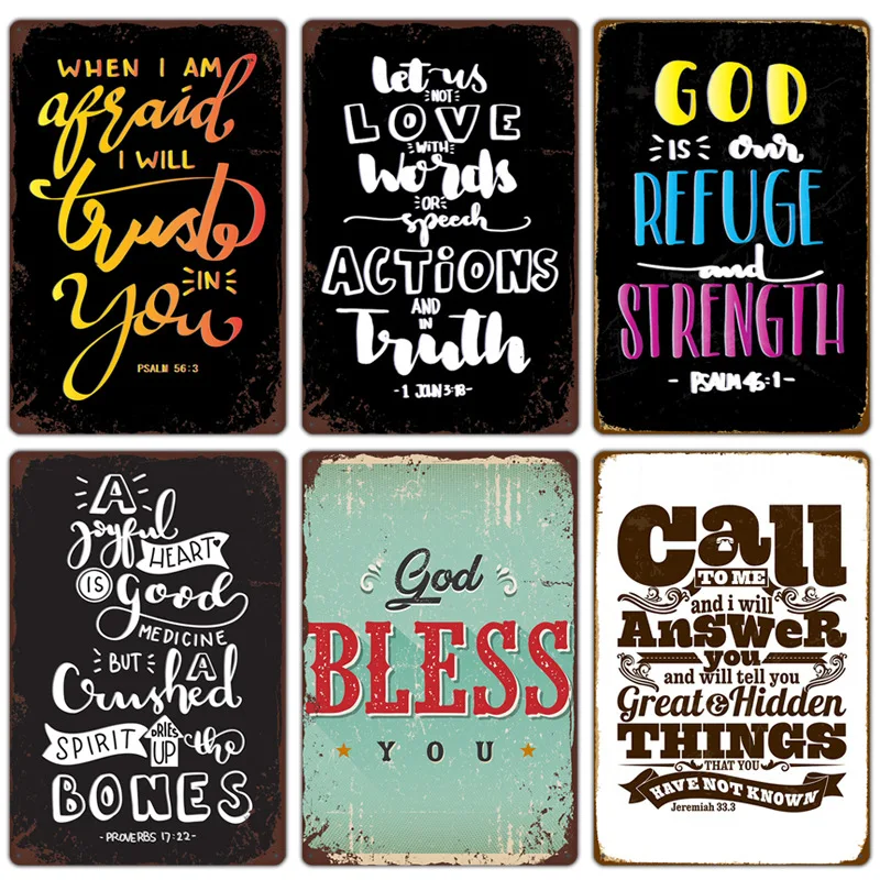 

Frameless Custom New Retro Christian Prayer Metal Painting Living Room Background Wall Decoration Painting Mural License Plate