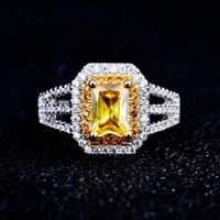 luxury rectangular yellow diamond zircon ring for women exquisite and elegant ladies opening adjustable wedding jewelry ring