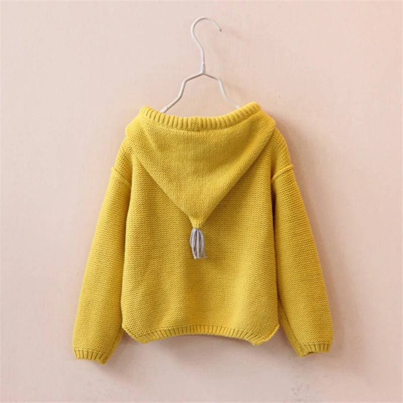 Детский свитер для девочек однотонный вязаный крючком с капюшоном милая осенне
