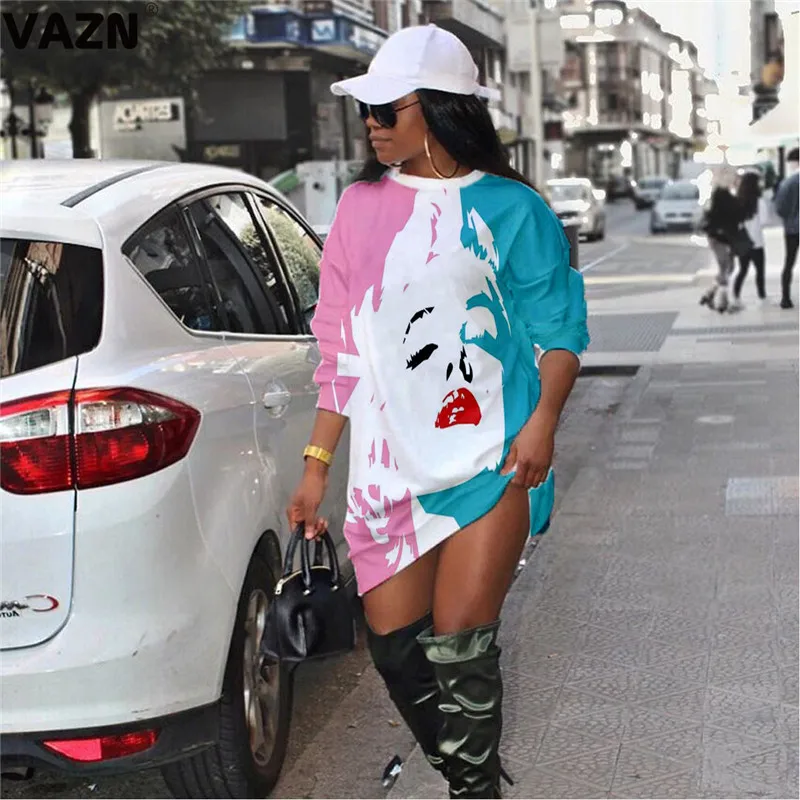 Женское прямое мини-платье с круглым вырезом и длинным рукавом 2020 | Женская