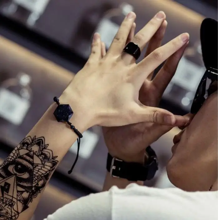 Прямая поставка черный браслет из обсидиана с шестью звездами голубой песчаник