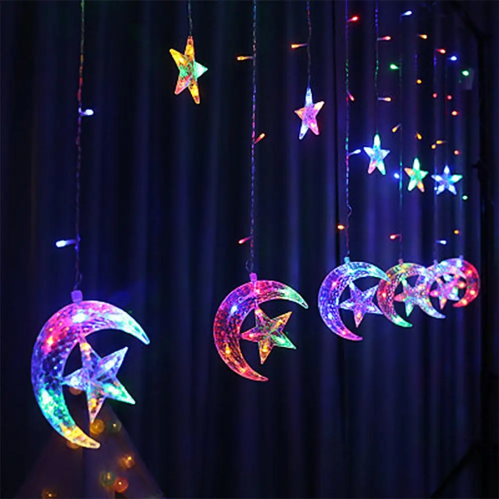 

LED Lamp String Moon Star 8 Modes Outdoor Christmas Lights Decoration Moon Star Lamp String Romantic 2.5M 220V