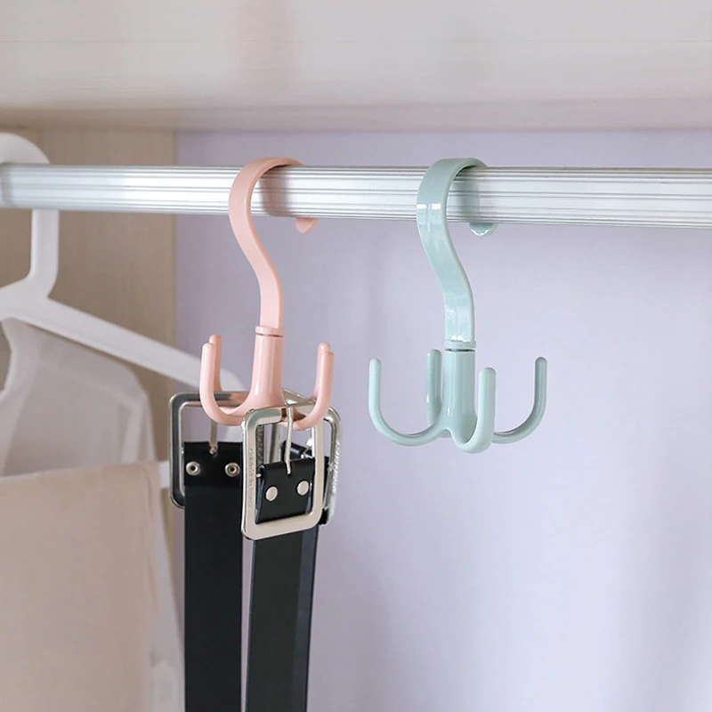 

Creative Rotating Four-claw Hook Multifunctional Wardrobe Bag Storage Hook Nail-free Plastic Tie Hanger Hanging Rack StorageHook