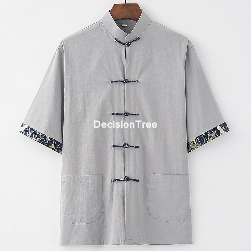 

2021 traditional chinese style loose blouse fanfu clothing men vintage tang suit oriental t shirt kung fu tee tops tang shirt