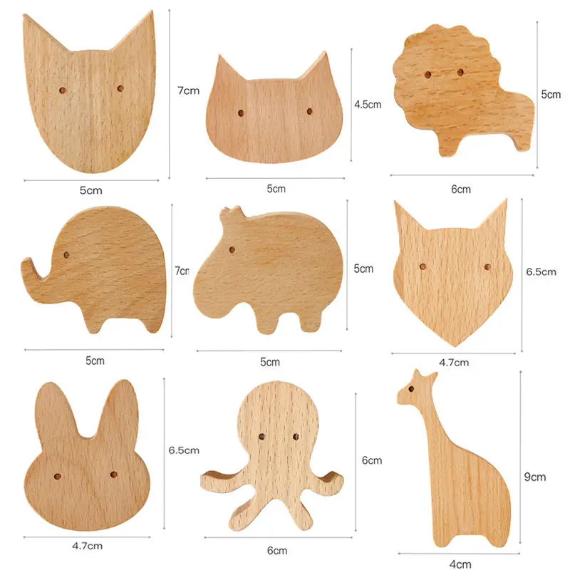 NEW Solid Wood Animal Wall Mounted Hook Towels Coat Bags Clothe Storage Self Adhesive Hanger Room Rack |