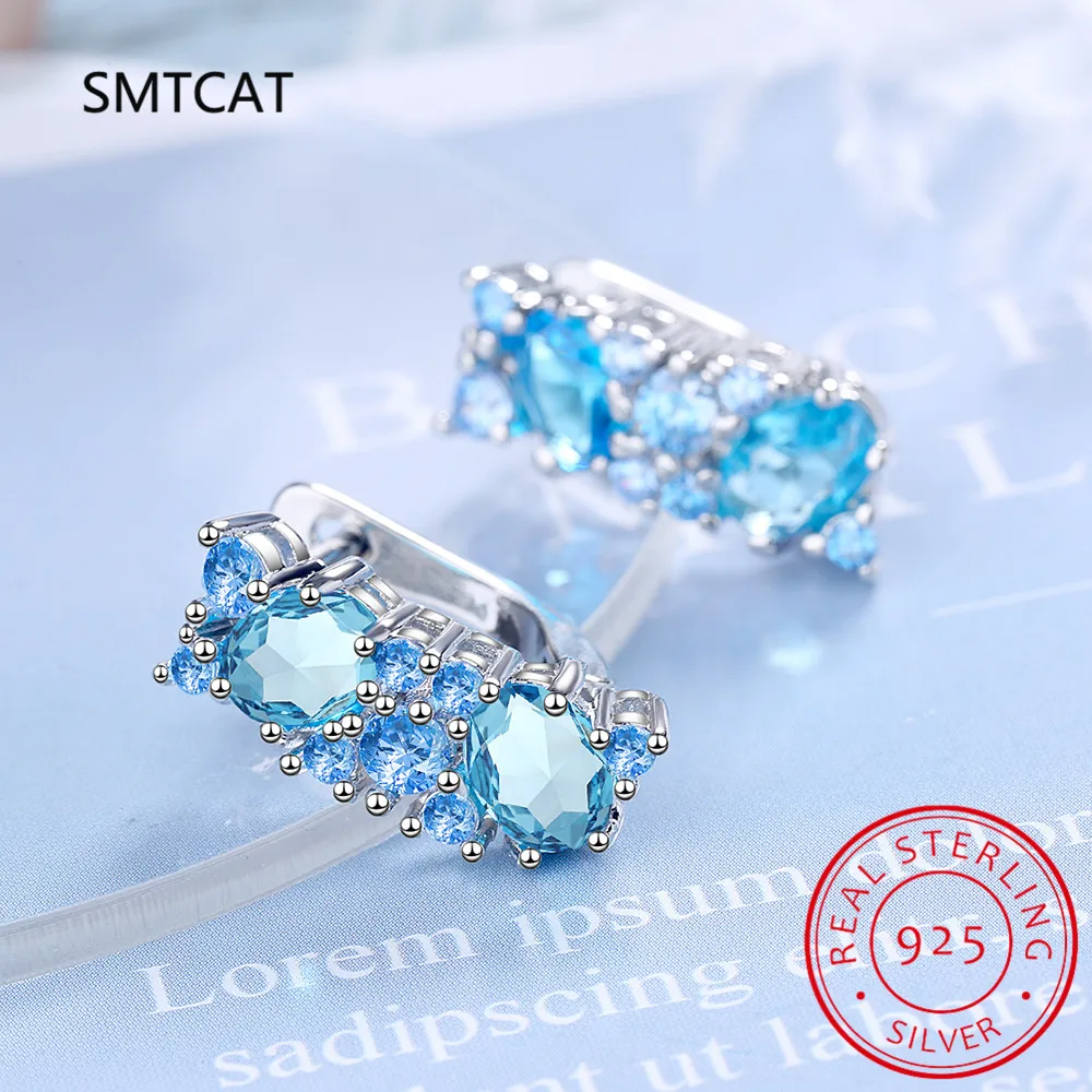 Classic Silver 925 Jewelry Earrings For Charm Lady With Blue Color Topaz Gemstones Women Party Valentines Gifts |