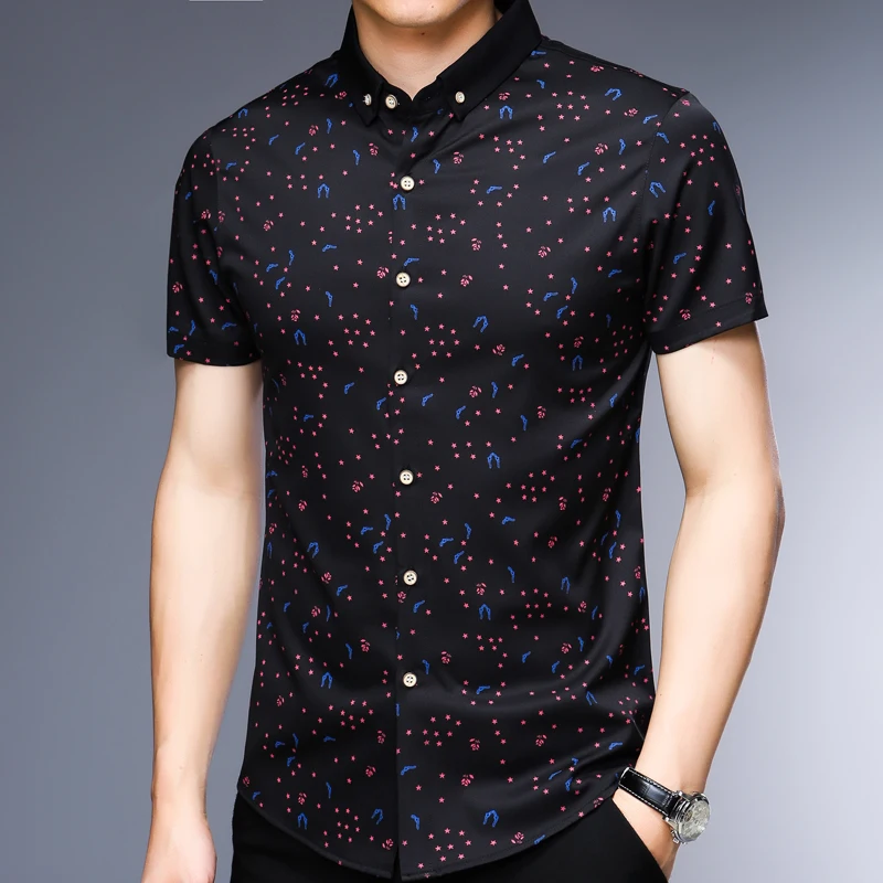 2021 Мужская рубашка с коротким рукавом и принтом Социальные звезды повседневная