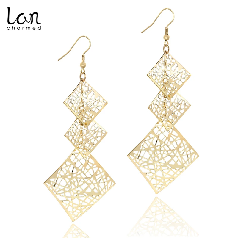 Lancharmed женские золотые Висячие серьги люстры филигранные многоуровневые полые с