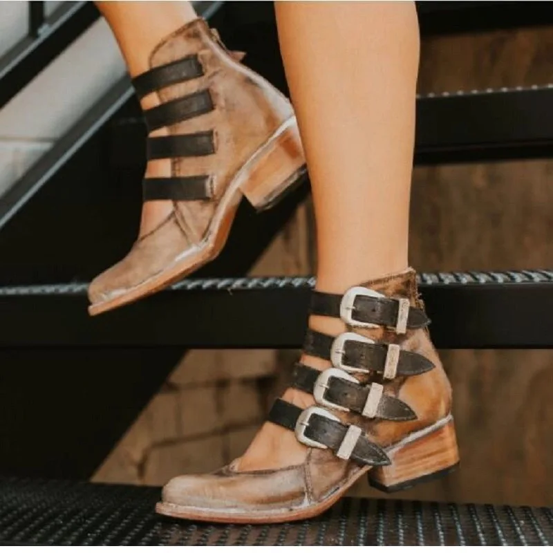 

2020 Europe and America spring and autumn new Belt buckle low-heel Women's Shoes Shallow mouth Versatile Nude shoes
