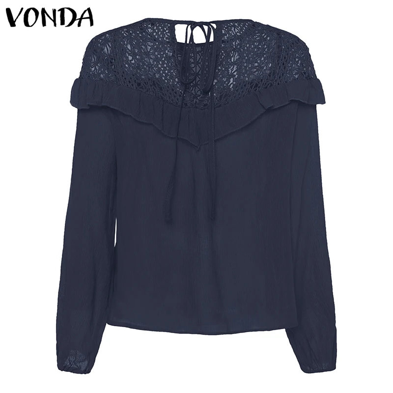 VONDA, размера плюс, белая хлопковая Женская туника, Пляжная блузка, Осенние тонкие топы с рукавами-колокольчиками, женские повседневные свободные блузы, больше размера d