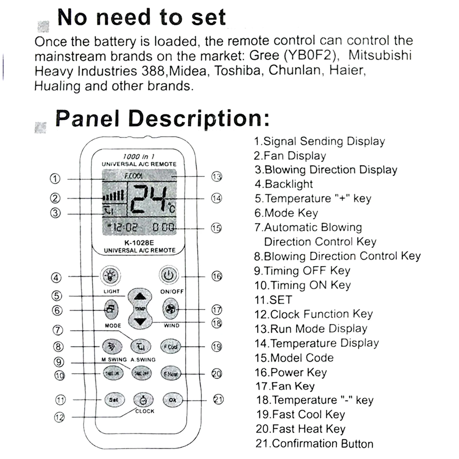 SOONHUA универсальный кондиционер пульт дистанционного управления Управление ЖК