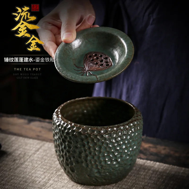 

Керамическая емкость Shuimeng для мытья чая в японском стиле с узором в виде молотка, рассады лотоса, для мытья чая, с крышкой