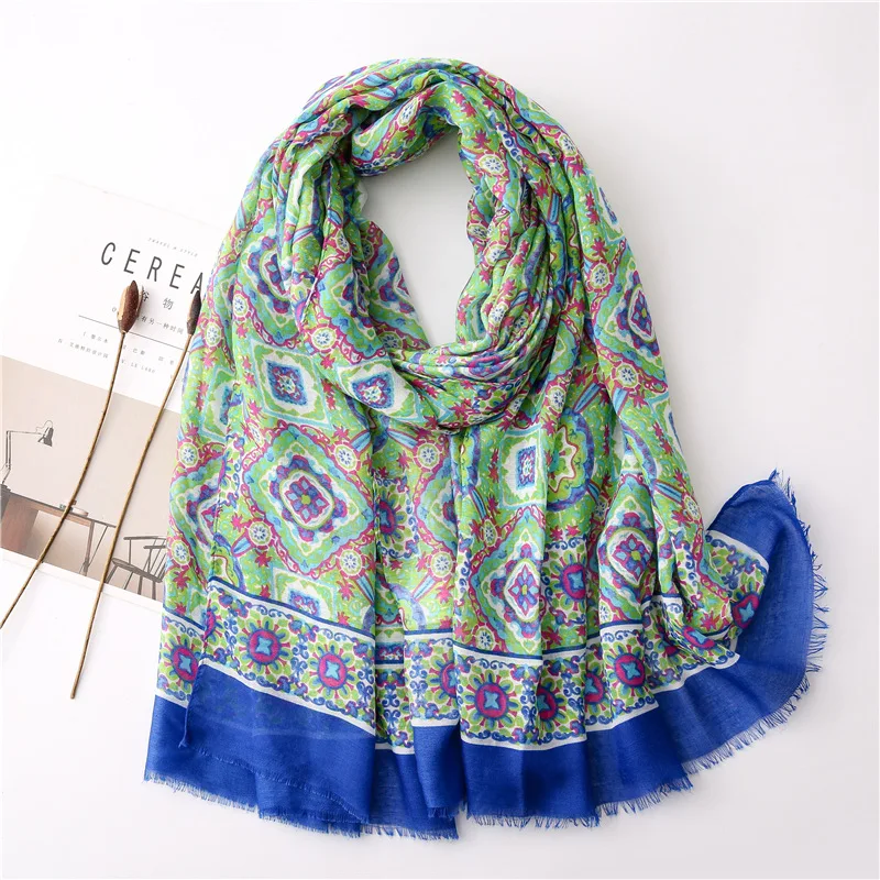 

Women Spain Fashion Geometric Paisley Plaid Viscose Shawl Lady High Quality Print Wrap Pashmina Stole Bufanda Muslim Hijab Snood