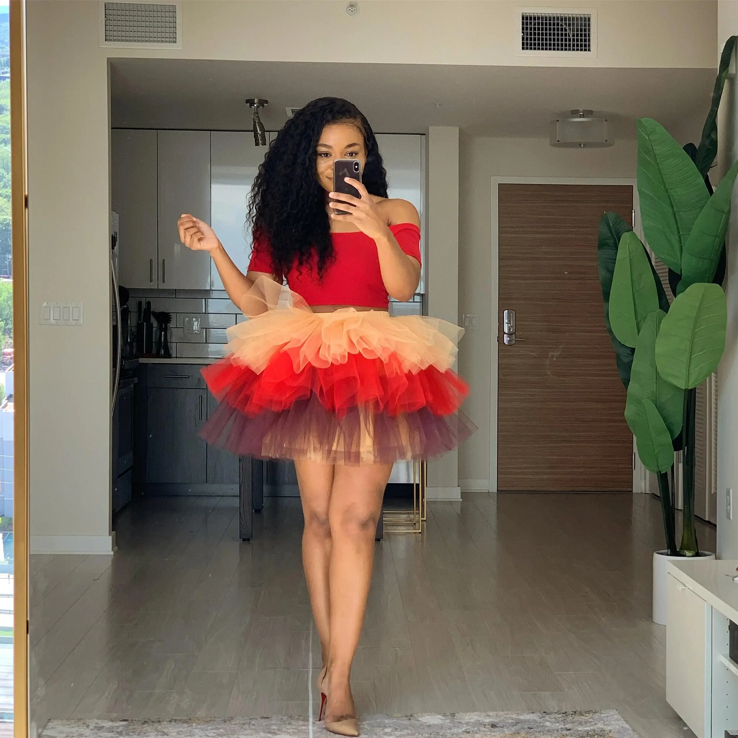 Мини-желтый черные зеленые красные Многослойные юбка-пачка по индивидуальному