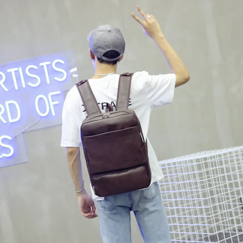 Korean fashion PU leather shoulder leisure simple computer bag travel backpack | Багаж и сумки
