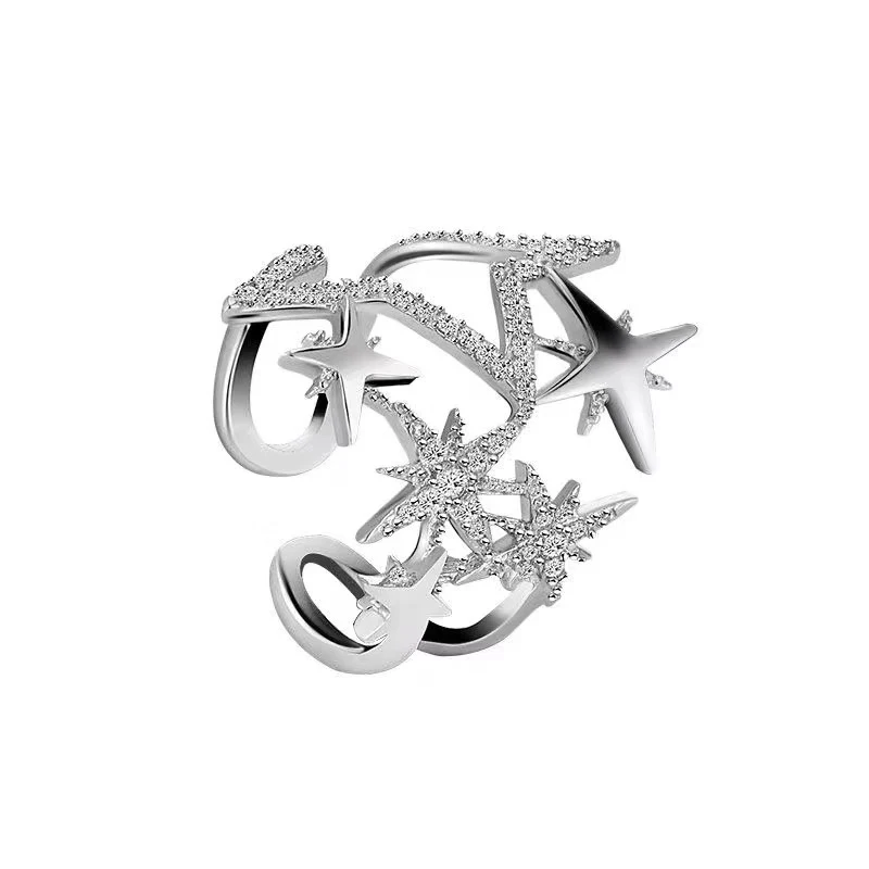 Модные кольца с пятиконечными звездами и кристаллами ювелирные изделия