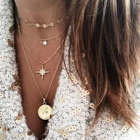 vintage glod geometric free style necklaces for women boho fashion crystal head coin star pendant necklace jewelry party gift