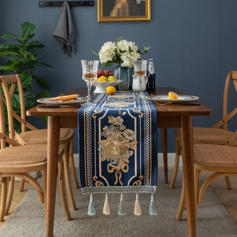 

European-style Embroidery Flower Table Flag Chenille Fabric Tassel Household Table Cloth Polyester Table Cloth Table Flag