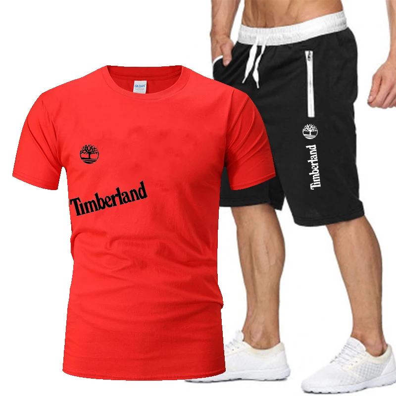 

Men's summer T-shirt set 2 pieces of sportswear basketball suit fitness short-sleeved + shorts suit, O-neck cotton short-sleeved