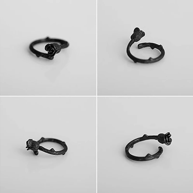 Кольцо женское с черным покрытием розой регулируемое | Украшения и аксессуары