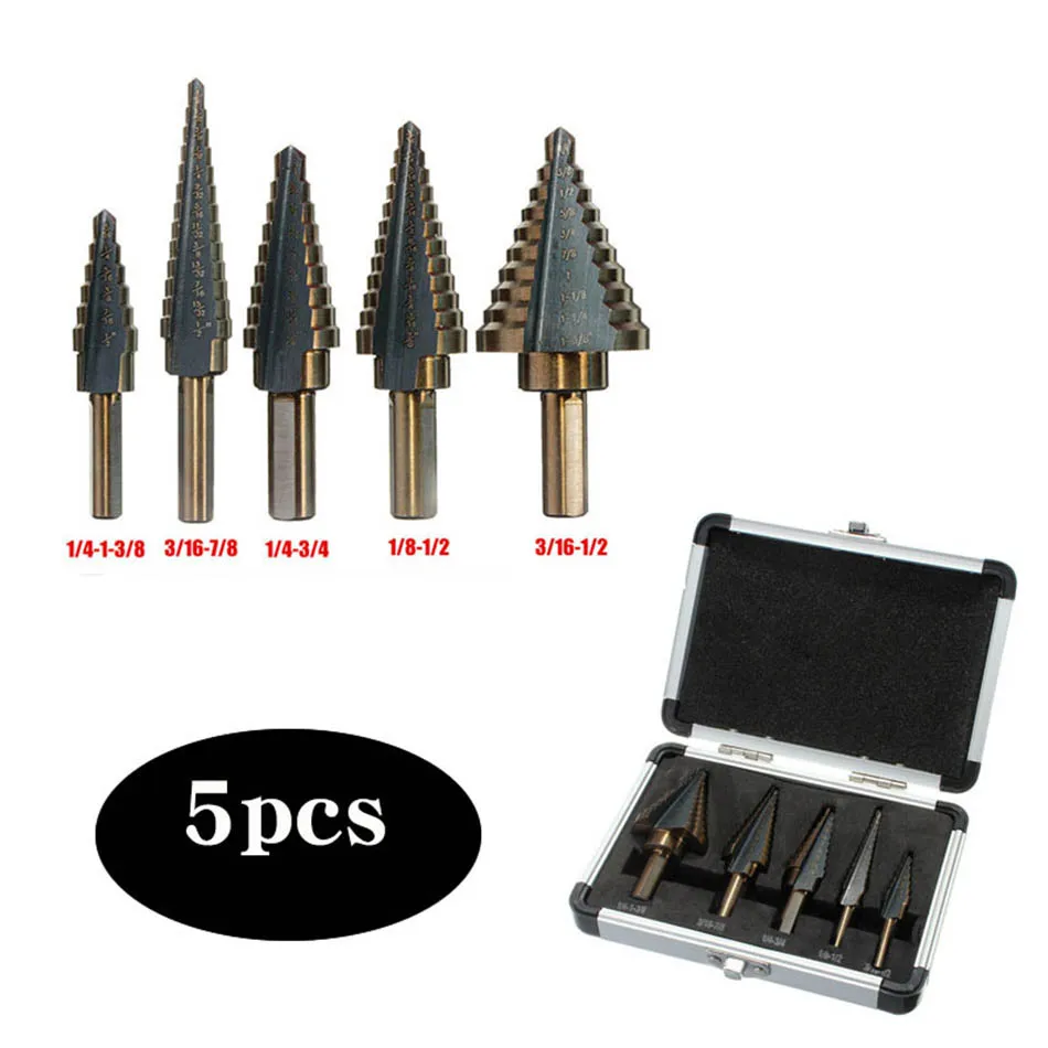 

5pcs Stepped Drill Bit High Speed Steel Ceramic Tile Cutter Hex Shank Grooved Center Drill Bit Power Tools Accessories