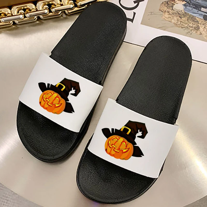 

Women Slippers Summer Halloween pumpkin Slides Thickened Bathroom filp flops Thick Non-slip Sandals House Slippers female Shoes