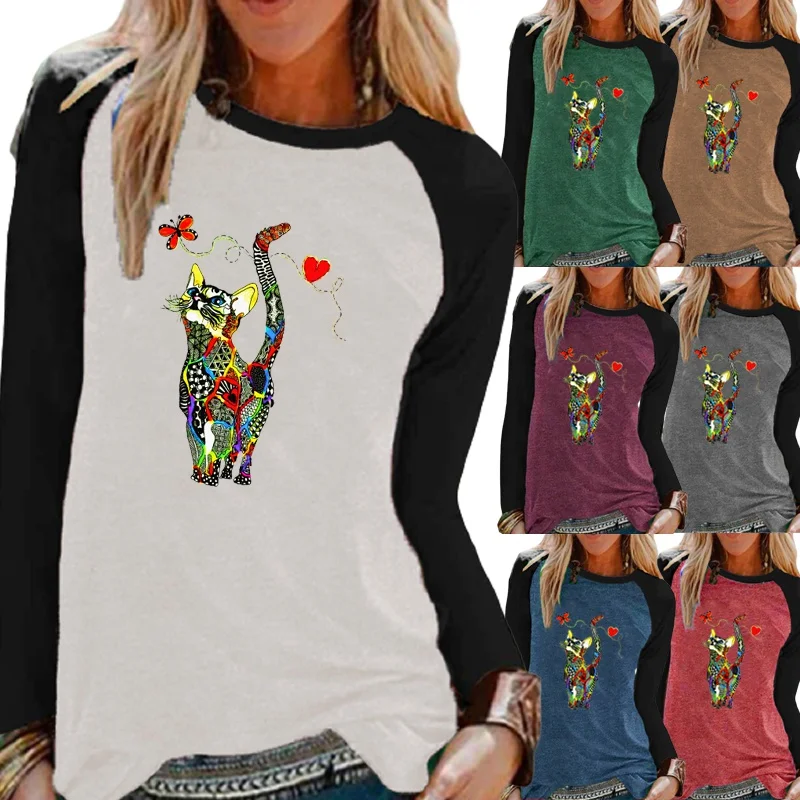 

Женская футболка с длинным рукавом, круглым вырезом и графическим принтом