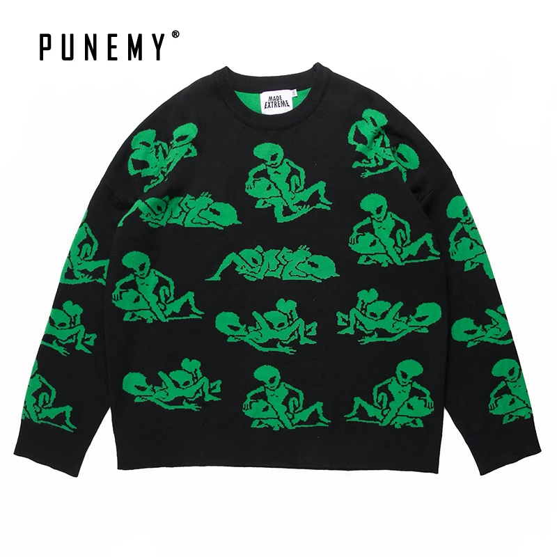 Мужские пуловеры свитера в стиле хип хоп уличная одежда с узором пришельцами
