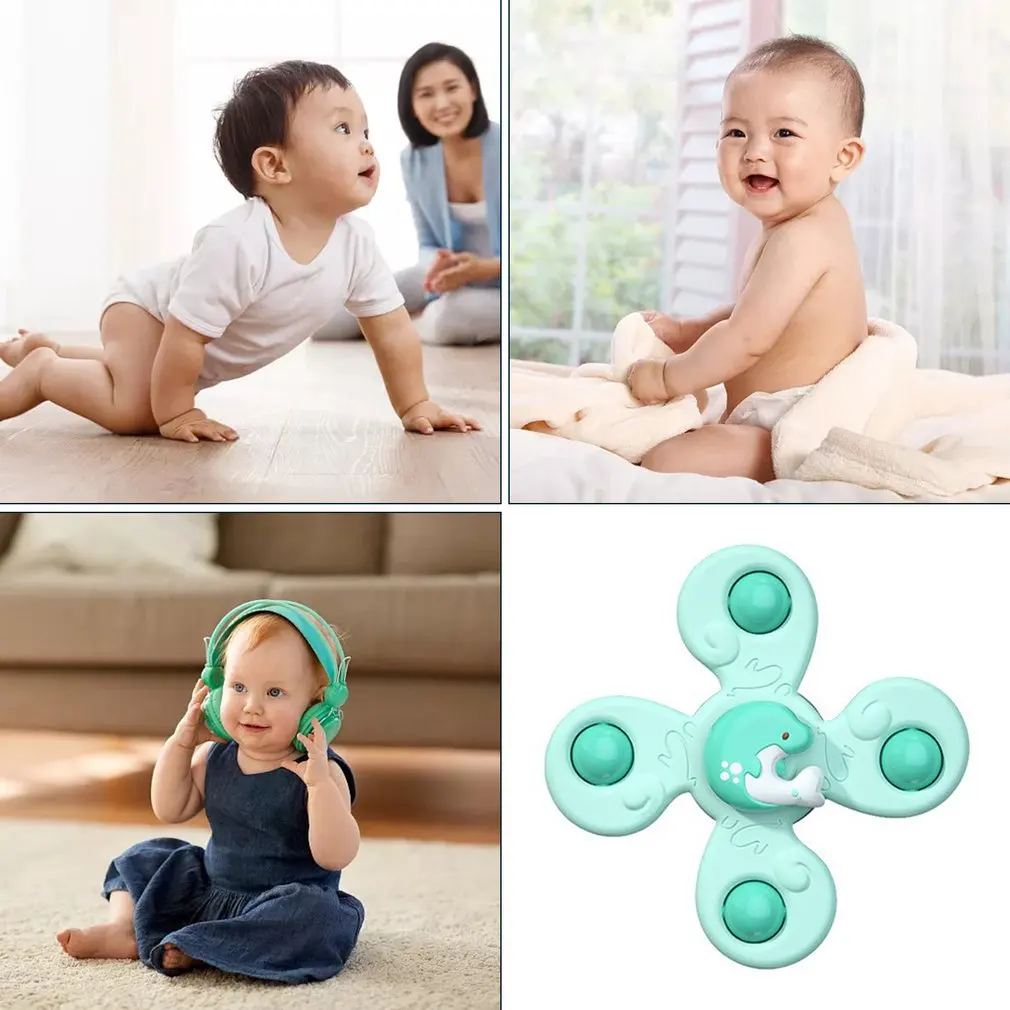 Montessori Baby Spin Top Bath Toys For Boy Children Bathing Sucker Spinner Suction Cup Toy For Kids 2 To 4 Years Rattles Teether