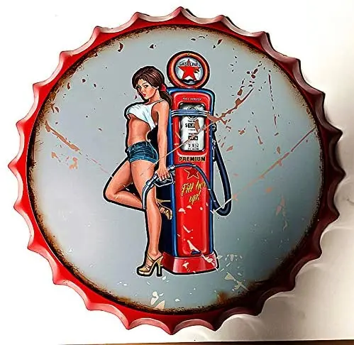 

Pig Wall Signs Tin Sign Bottle Cap Metal Tin Sign Garage Repair Service Gas , Round Metal Signs for Home and Kitchen Bar