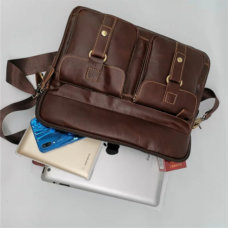 Fashion retro high quality natural real leather youth brown portable briefcase outdoor work lawyer laptop Shoulder Messenger Bag
