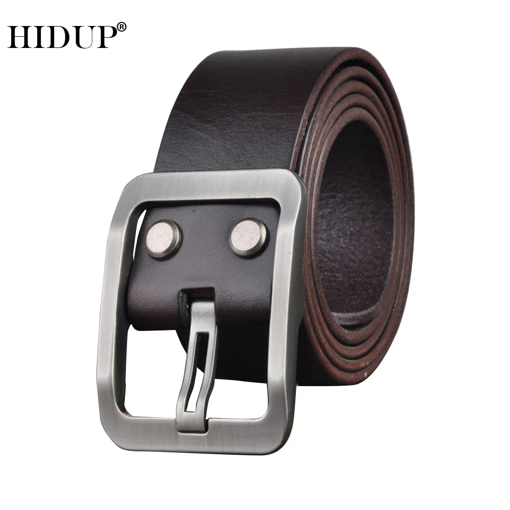 HIDUP Retro Styles Top Quality 100% Solid Cowskin for Men Cow Genuine Leather Belt Cowhide Alloy Pin Buckle Metal Belts NWJ990