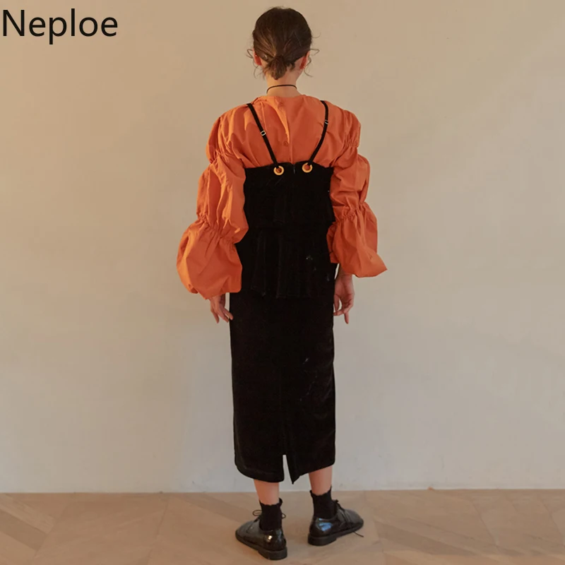 Шикарная плиссированная блузка Neploe с круглым вырезом и длинными