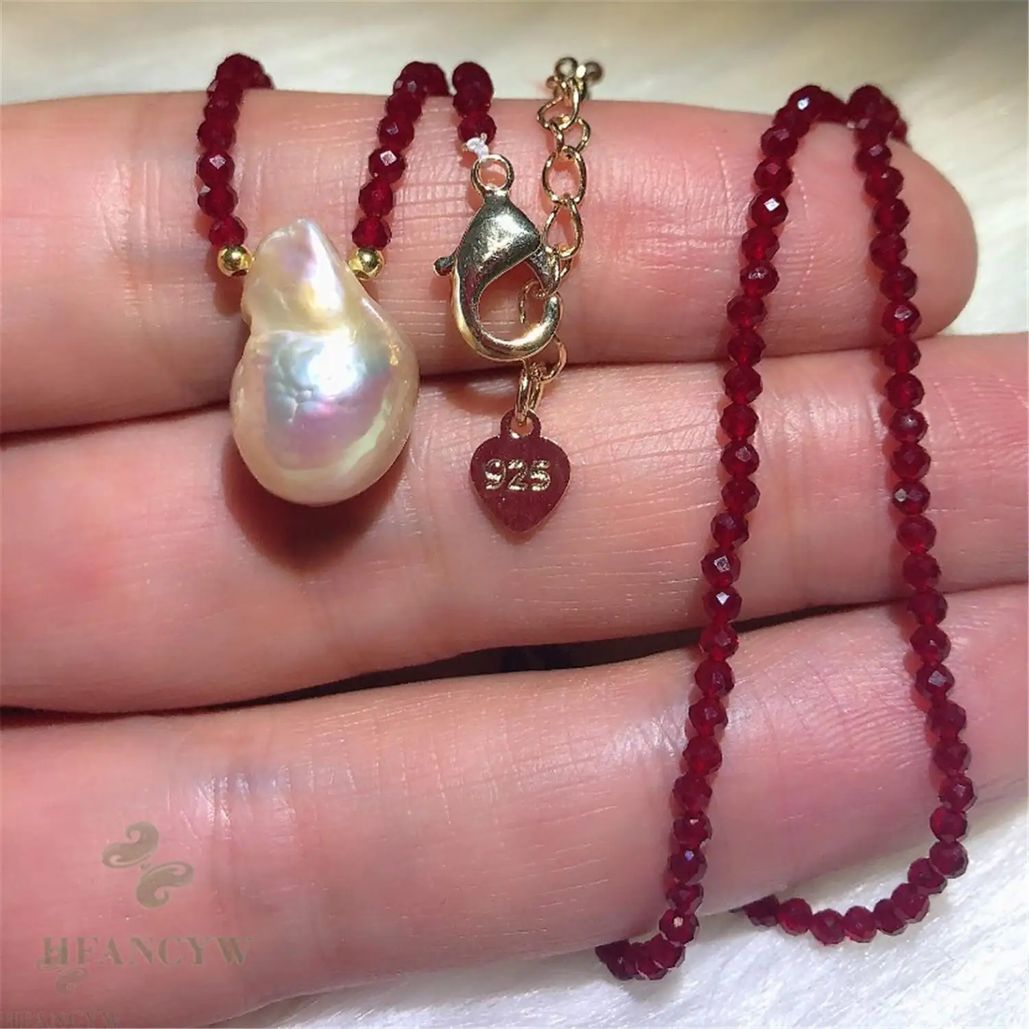 Ожерелье из красного шпинеля и розового жемчуга в стиле барокко 18 дюймов